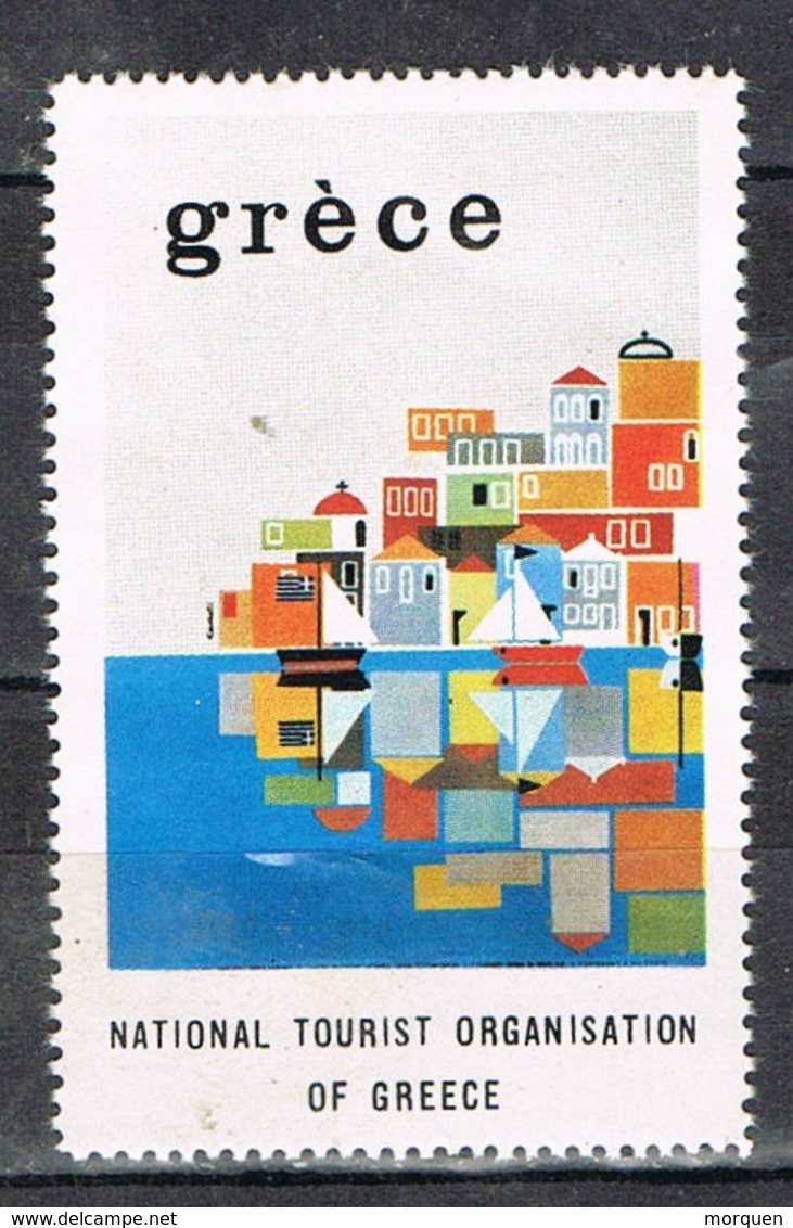 Viñeta, Label , Vignette GRECIA, Grece, Griechenland. Tourism, Turismo, Poblacion Y Mar ** - Variedades Y Curiosidades