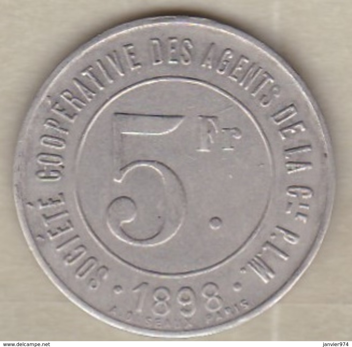 73.  Savoie. Chambéry. Société Coopérative Des Agents De La Cie P.L.M. 5 Francs 1898, En Maillechort - Monedas / De Necesidad