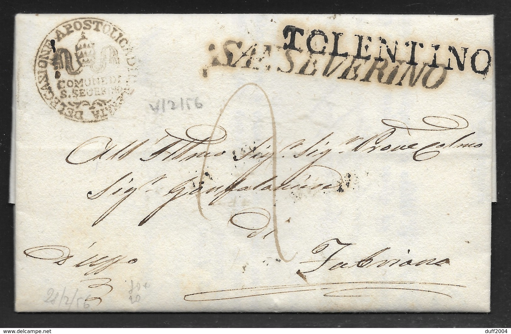 DA SANSEVERINO A FABRIANO - 21.4.1856. - 1. ...-1850 Prephilately