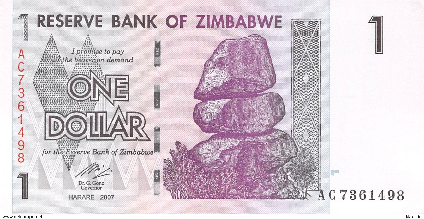 One Dollar Zimbawe 2007 UNC - Autres - Afrique