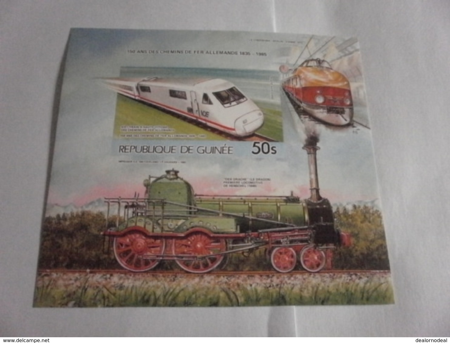 Miniature Sheet Imperf 100 Years Of Rail Travel 1985 - Guinée (1958-...)