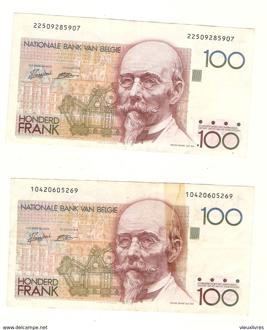 Belgique 2 Billets De 100 Francs Belges (dont 1 Recollé) Honderd Frank Nationale Bank Van Belgie Beyaert - 100 Francs