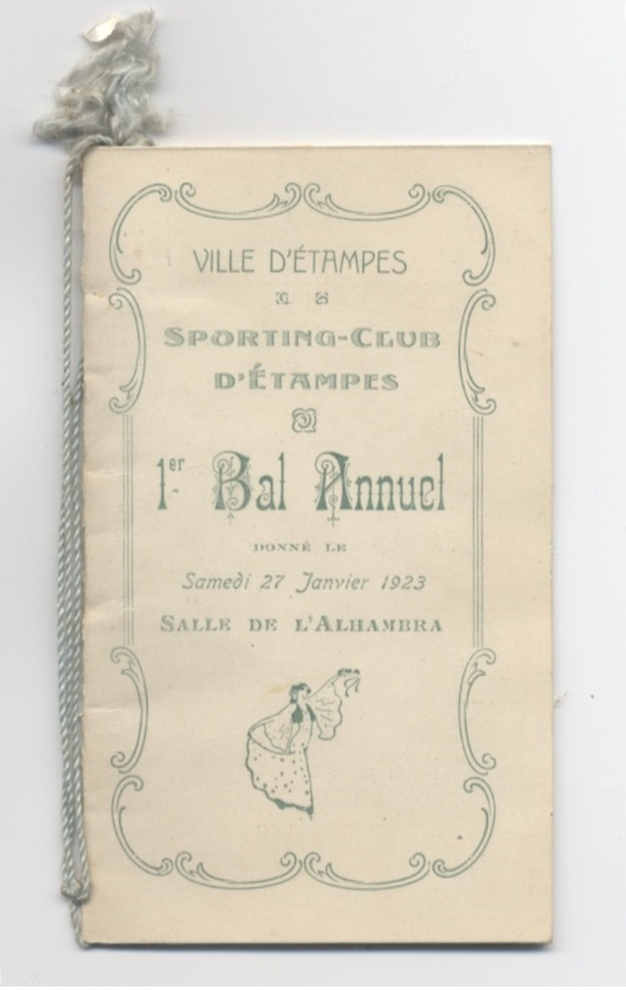 VILLE D'ETAMPES SPORTING -CLUB BAL ANNUEL 1923 SALLE L ALHAMERA  -RECTO/VERSO - Z12 - Programmes