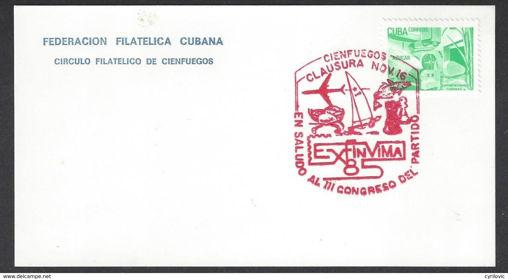 Chess, Cuba Cienfuegos, 16.11.1985, Red Cancel On Card, 3rd Congress Of Games, Closing Day - Schaken