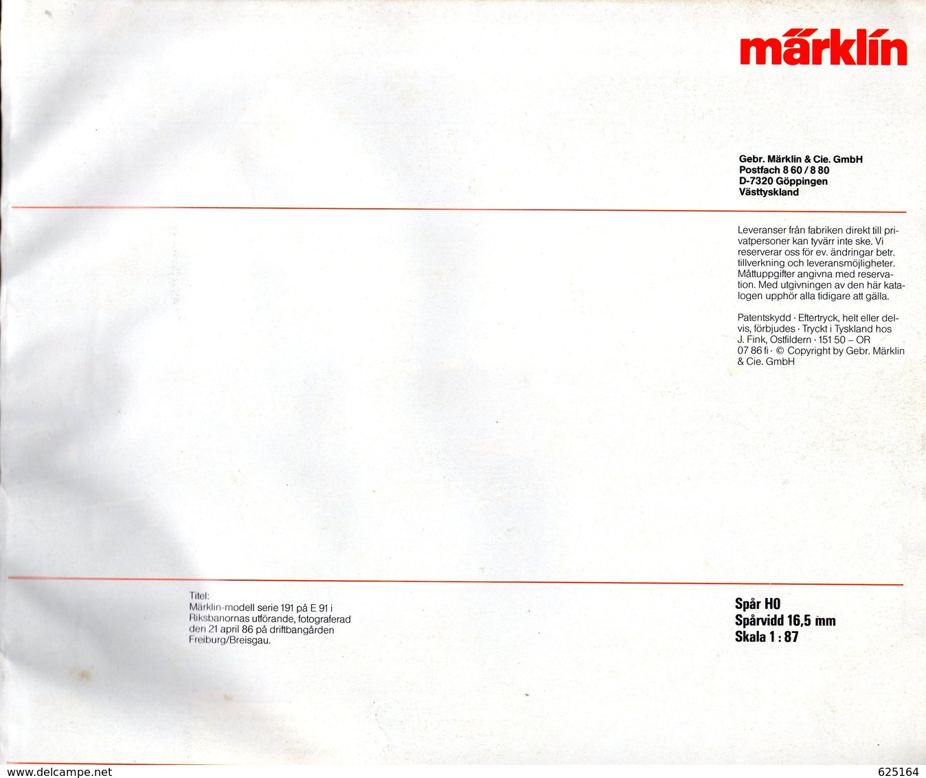 Catalogue MÄRKLIN 1986-87 Schwedische Ausgabe - En Suédois - Non Classés