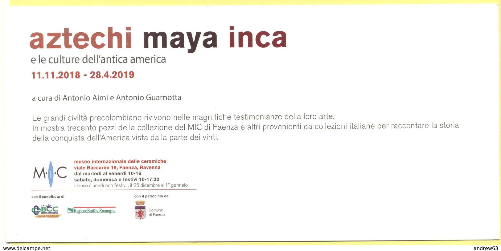 Museo Delle Ceramiche Di Faenza - Mostra "Aztechi, Maya, Inca E Le Culture Dell'antica America" -Volantino Pubblicitario - Dépliants Turistici