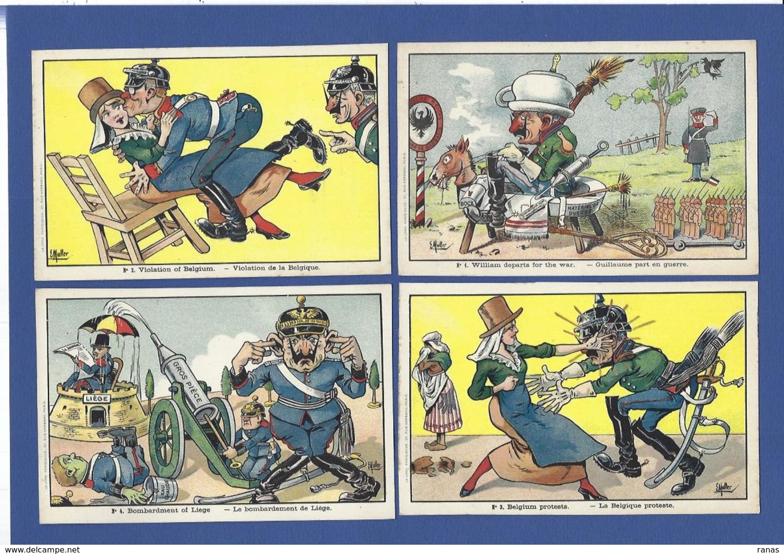 CPA Muller Kaiser Allemagne Germany Caricature Satirique Patriotique Non Circulé Ensemble Lot De 10 Cartes Voir Scans - Umoristiche