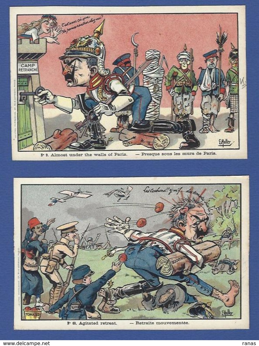 CPA Muller Kaiser Allemagne Germany Caricature Satirique Patriotique Non Circulé Ensemble Lot De 10 Cartes Voir Scans - Humoristiques