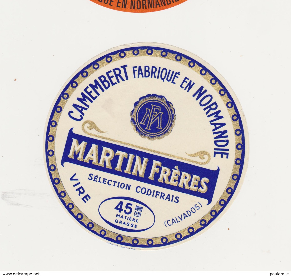 ETIQUETTE DE CAMEMBERT MARTIN FRERES VIRE 14 Q - Fromage