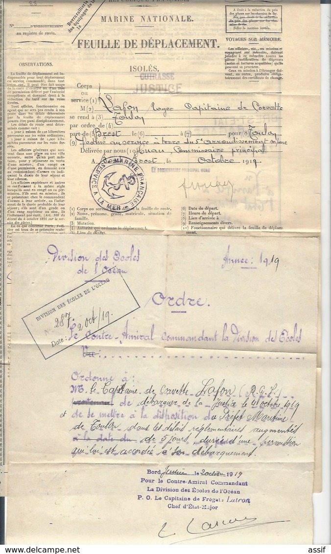 MARINE Nationale France  Livret Officier  Roger Lafon 1876 - 1944  Cdt Le Sous - Marin " Volta " , + Divers - Documents