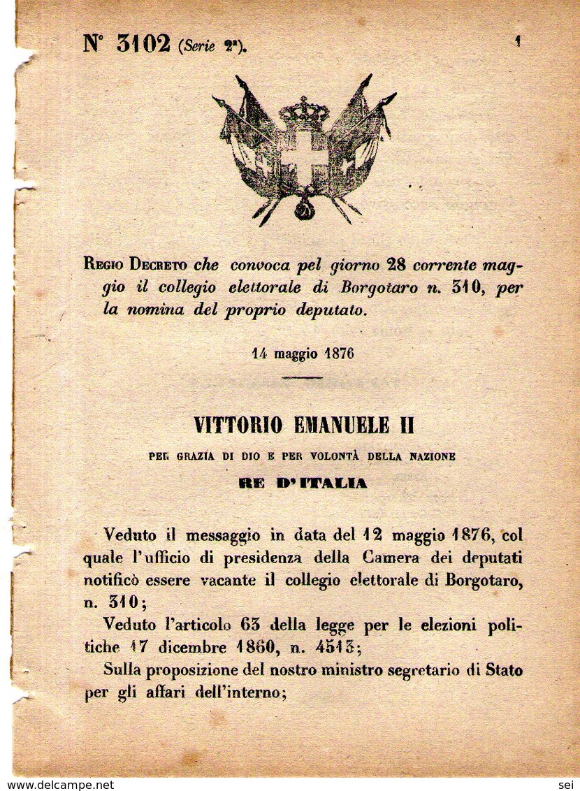 B 2526  -  Regio Decreto, Elezioni Borgotaro, 1876 - Decreti & Leggi