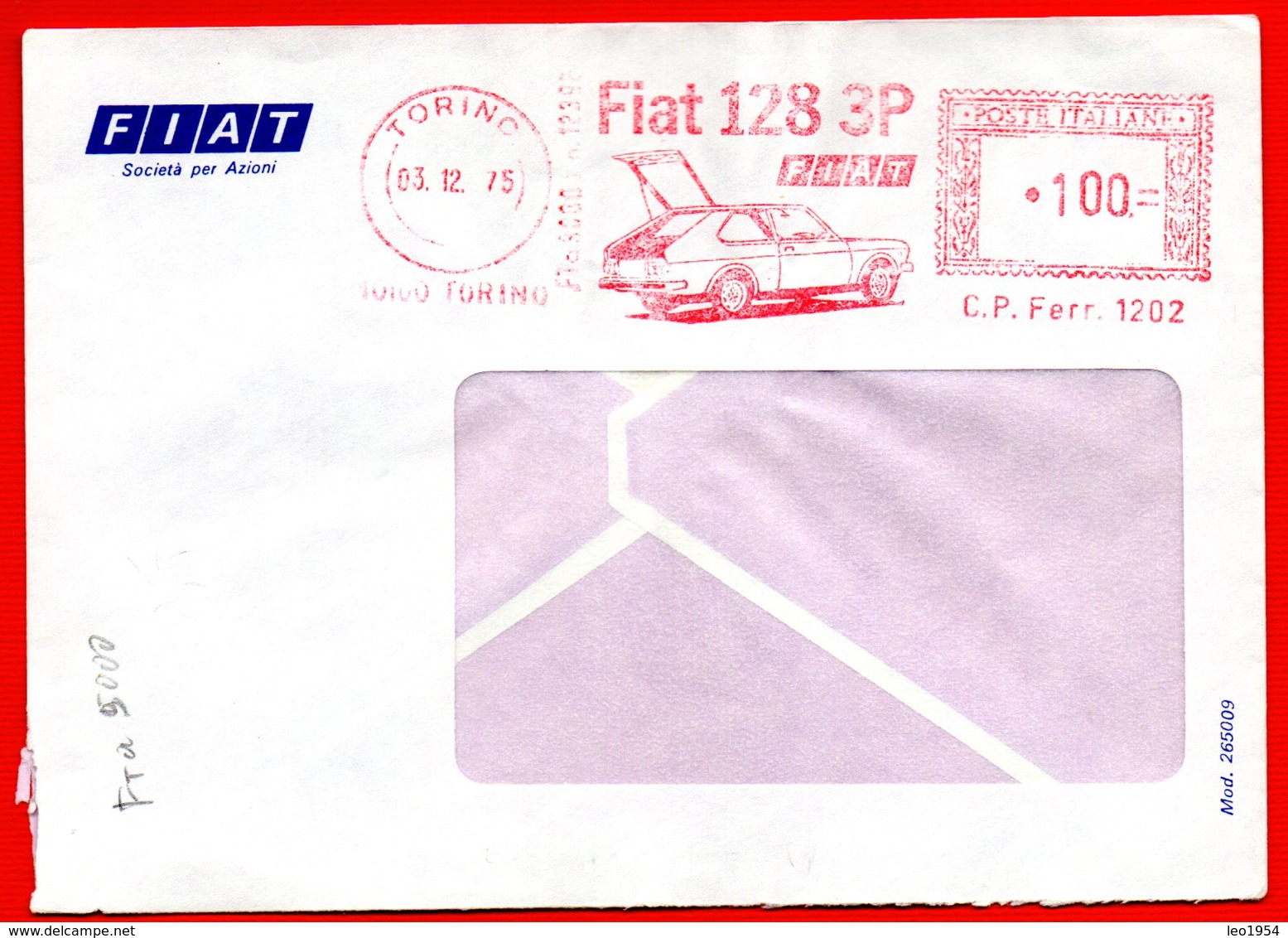 1975 AUTO FIAT 128 3P - BELLA METER STAMP EMA FREISTEMPEL AFFRANCATURA MECCANICA - Autos