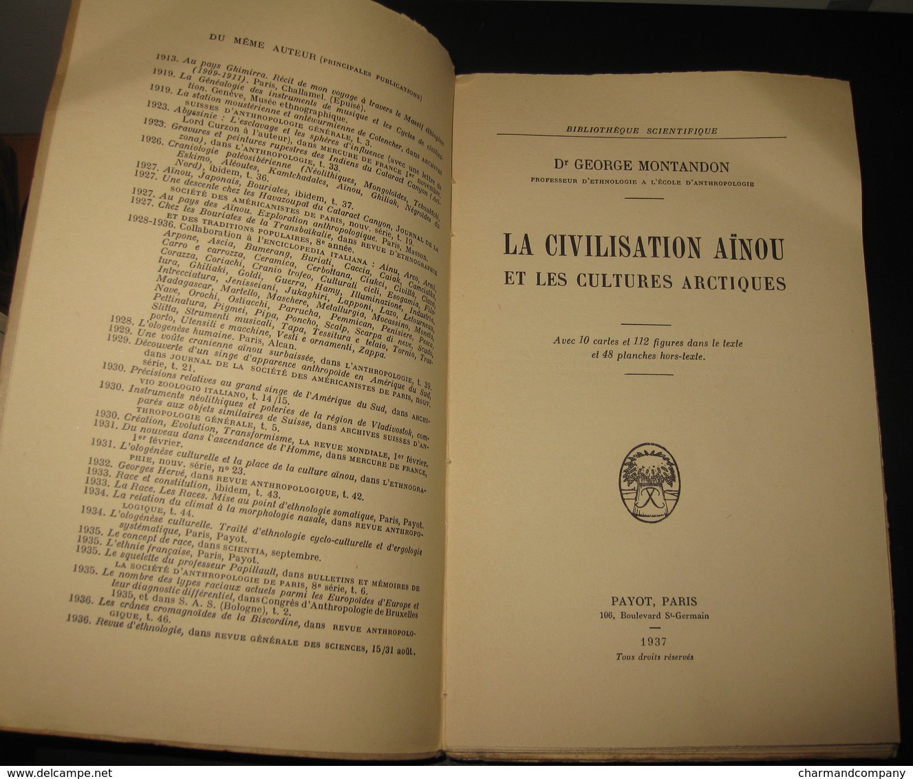 1937 G. MONTANDON Japon La Civilisation AÏNOU Et Les Cultures Arctiques Faciès Lapon-Esquimau - Voir Table Des Matière - 1901-1940