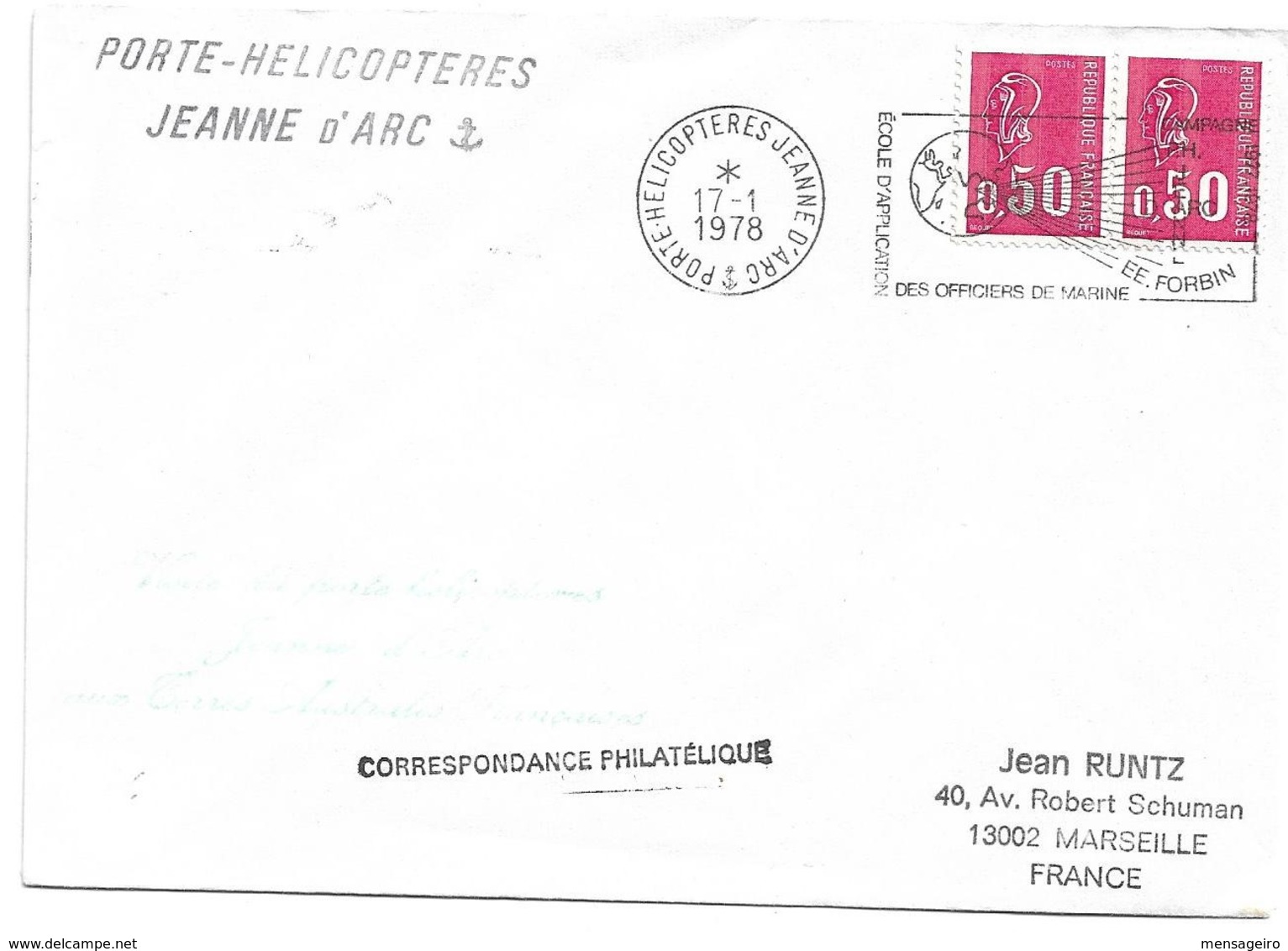 (C04) - Y&T N°1664 X2 PORTE HELICOPTERES JEANNE D'ARC => MARSEILLE 1978 - Posta Marittima