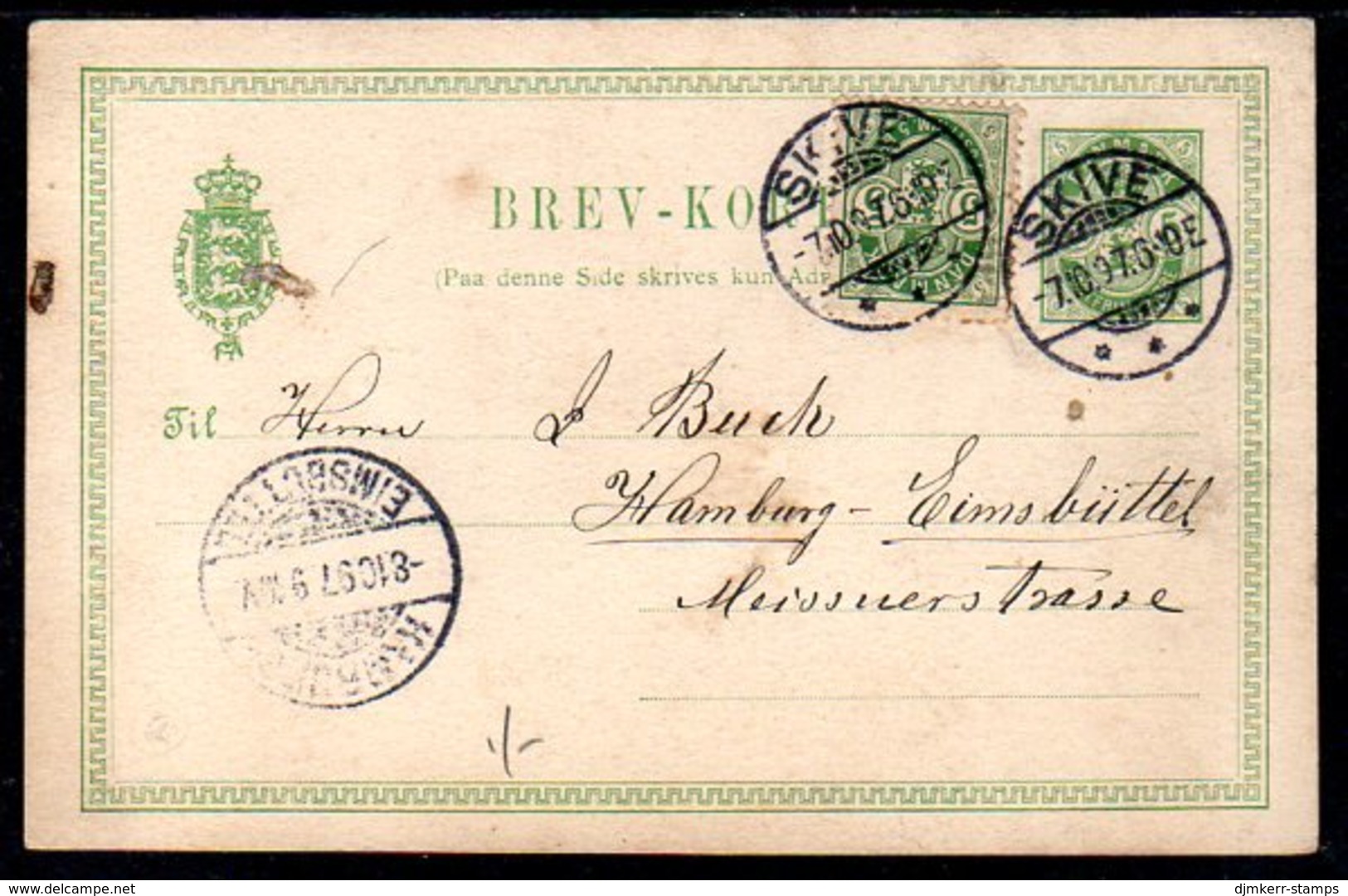 DENMARK 1888 Arms In Oval  Postcard 5 Øre Used.  Michel P28 - Enteros Postales