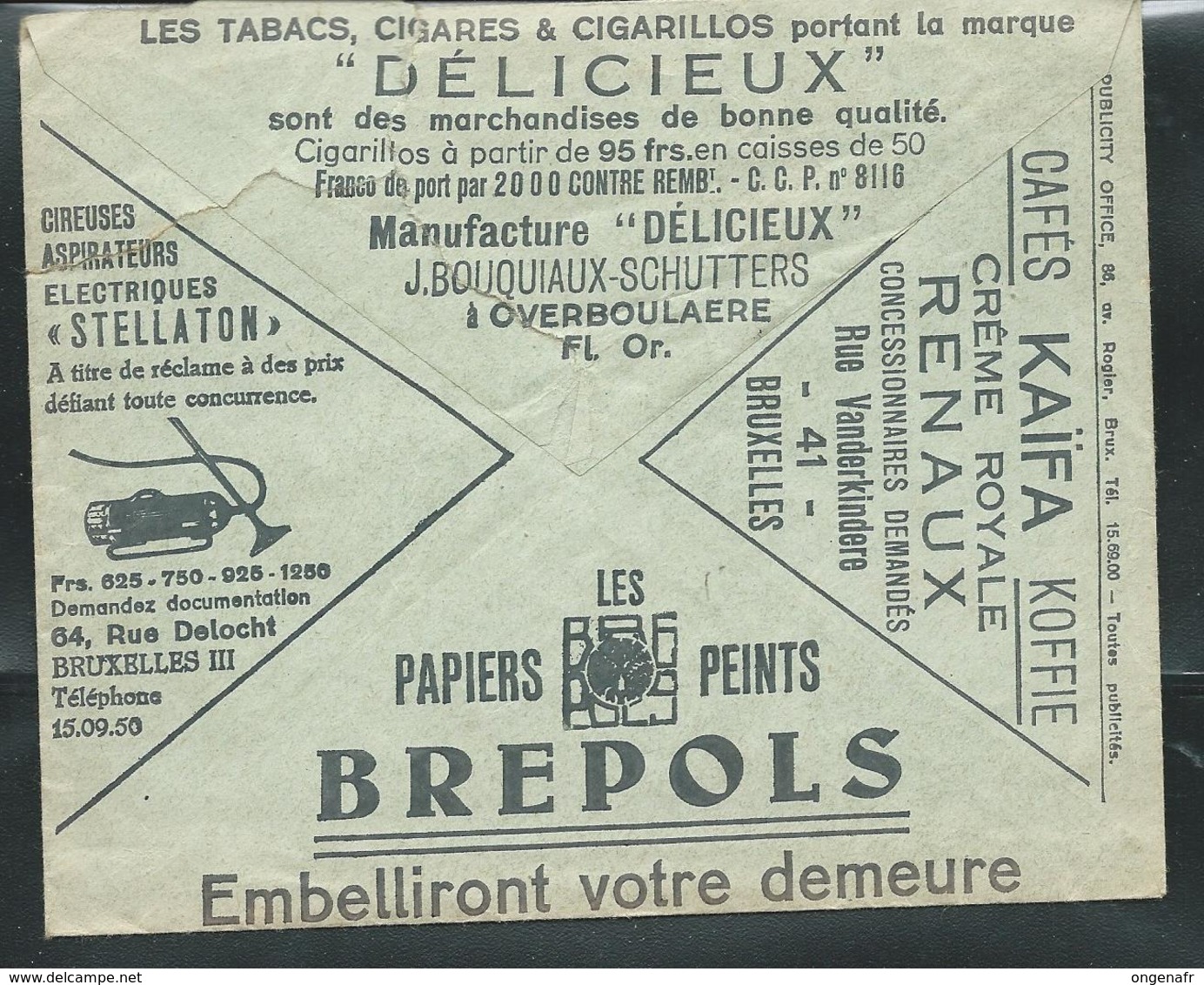 Belgique: Env. Des CCP - Pubs: La Perle Des Cuisinières HECLA) Obl. 1936 - Aspirateurs - Tabacs - Cafés - Papiers Peints - Electricity