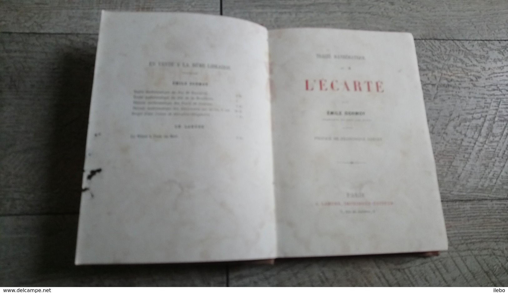 Traité Mathématique De L'écarté De émile Dormoy 1887 Préface De Francisque Sarcey Jeu De Cartes - Jeux De Société