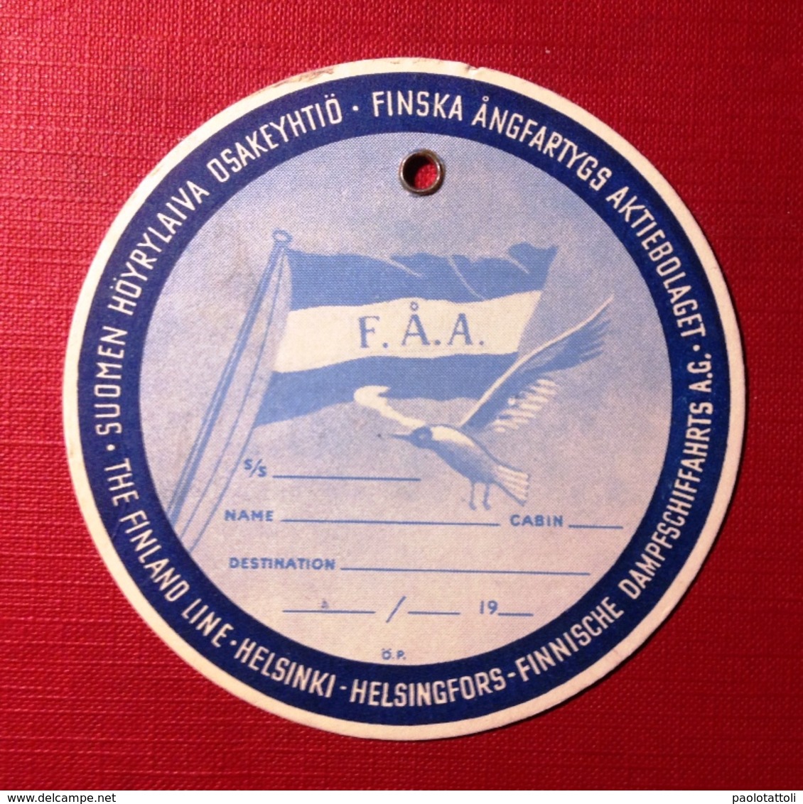 Cardboard Luggage  Tag- The Finland Line, FAA. Brand New - Altri & Non Classificati