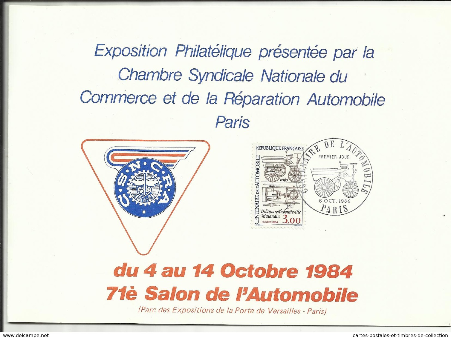 Feuillet De L' Exposition Philatélique , 100 Ans D' Automobile Française , 06.10..1984 , N° YT 2341 - Esposizioni Filateliche