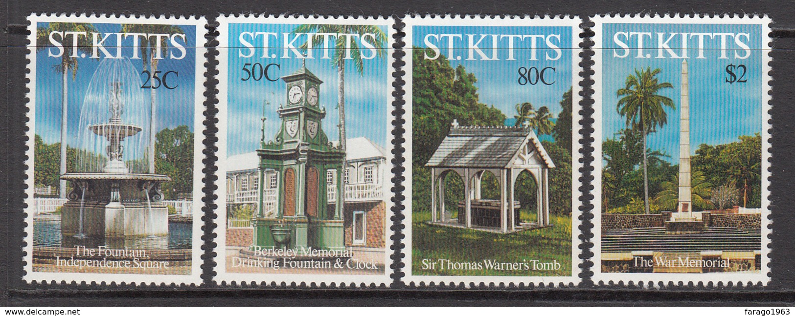 1992 St. Kitts Independence Architecture War Memorial Complete Set Of 4 MNH - St.Kitts E Nevis ( 1983-...)