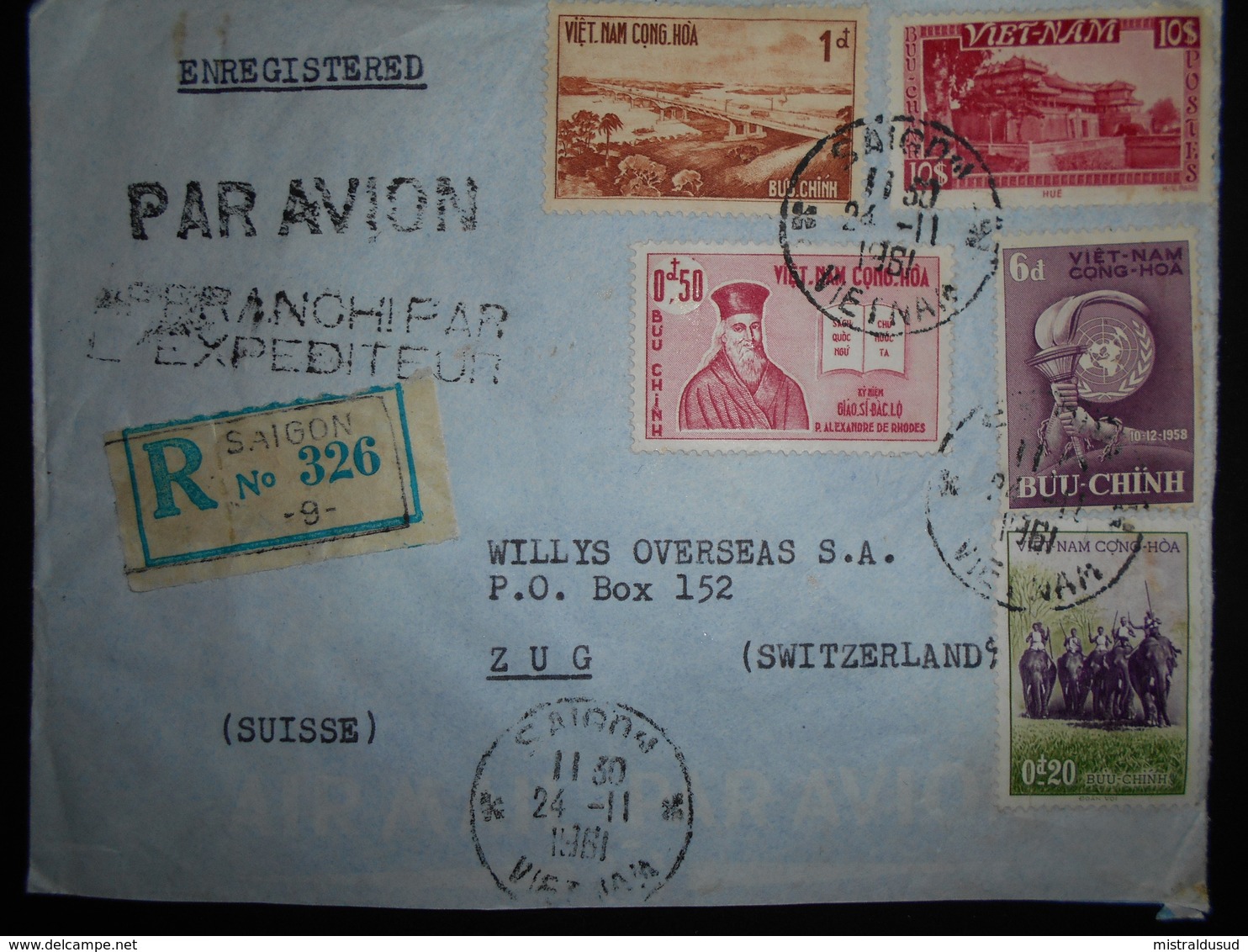 Viet-nam Lettre Recommandee De Saigon 1961 Pour Zug - Vietnam