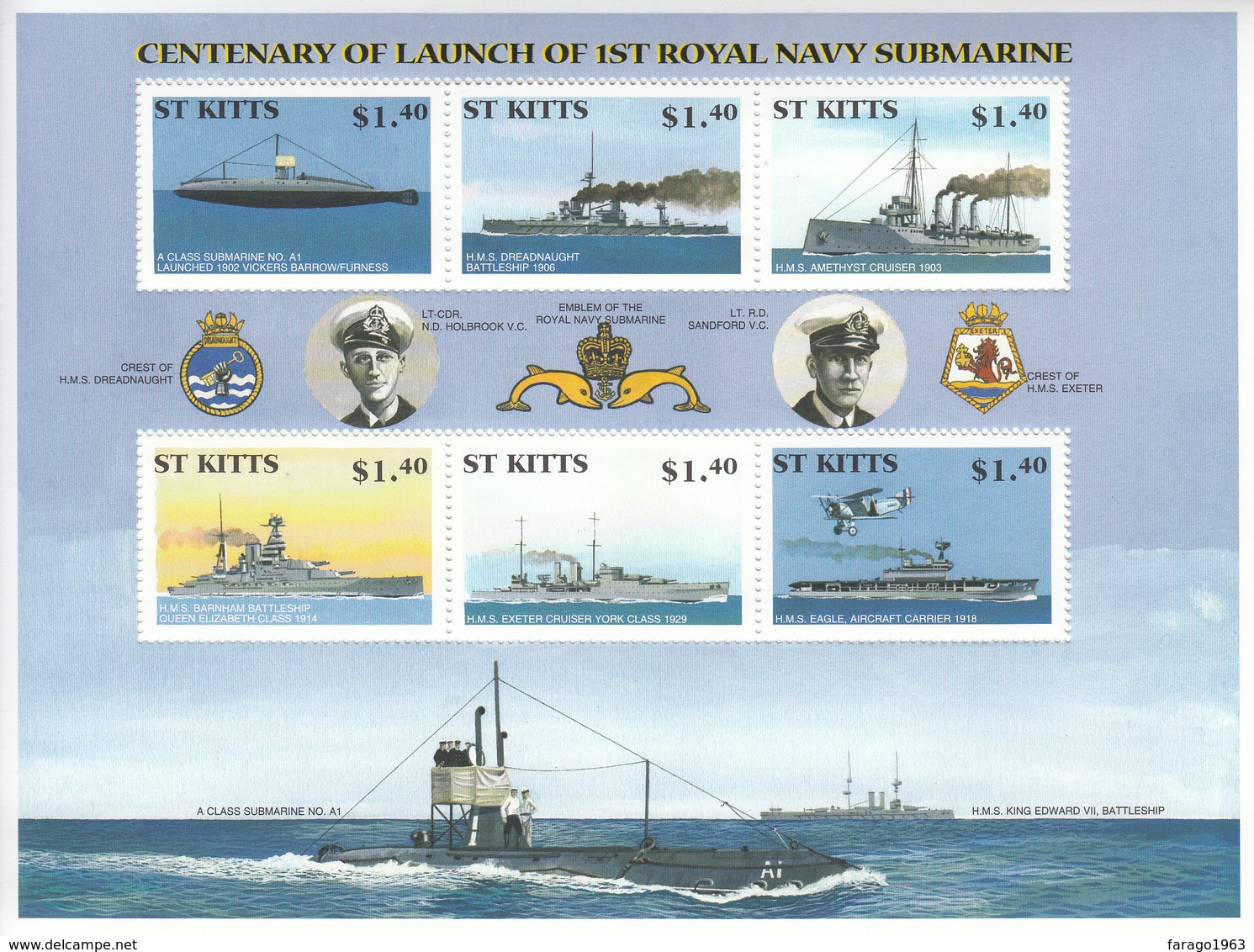 2001 St. Kitts Royal Navy Submarine Ships Military Complete Set Of 2 Sheets MNH - St.Kitts-et-Nevis ( 1983-...)