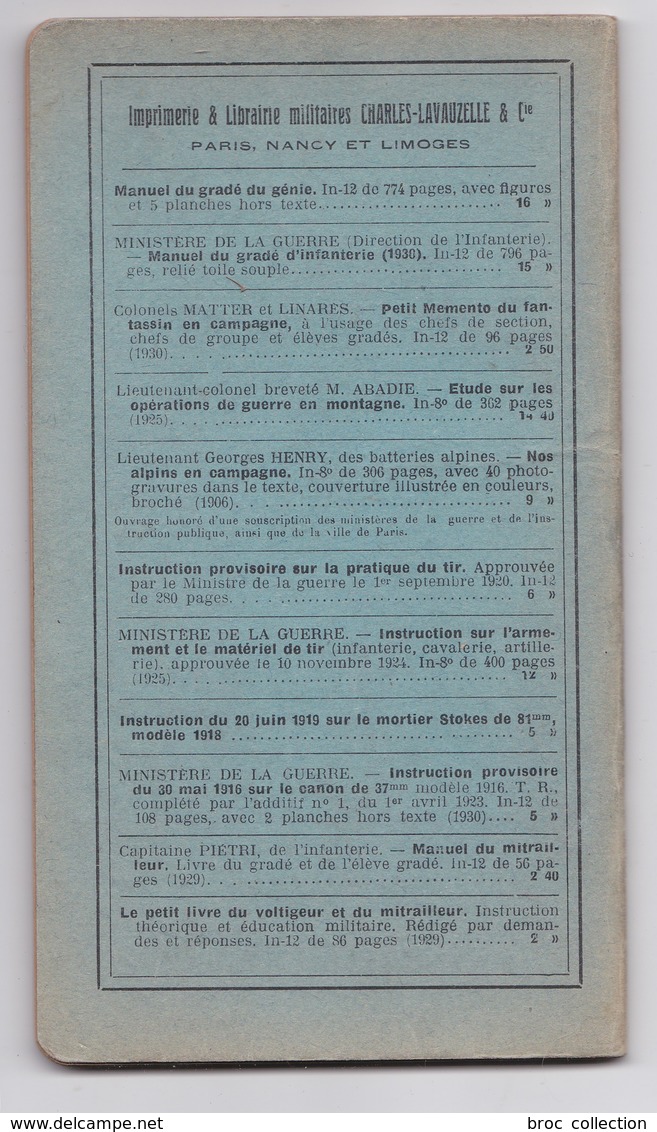 Instruction Provisoire Pour Les Unités De Mitrailleuses D'infanterie Du 1er Octobre 1920. 3e Partie, Matériel, Planches - Français