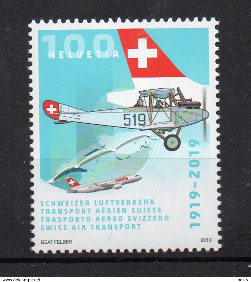 SUISSE - SWITZERLAND - 2019 - 100éme ANNIVERSAIRE - 100th ANNIVERSARY - TRANSPORT AERIEN - AIR TRANSPORT - - Neufs