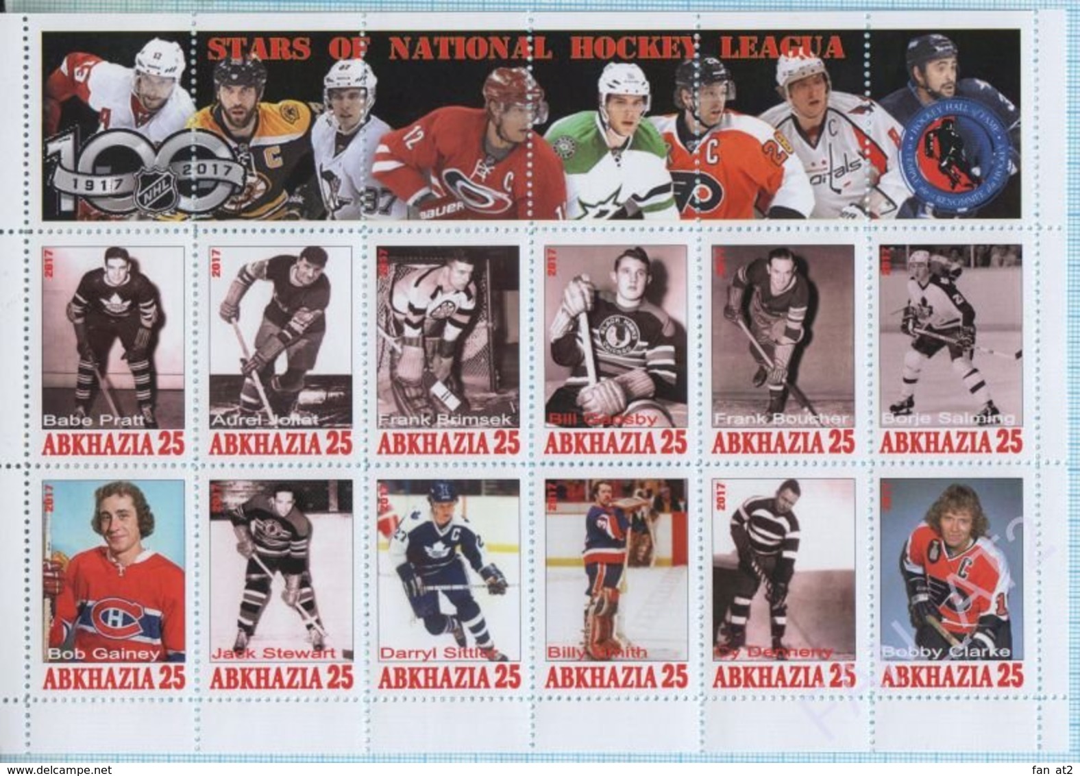 Abkhazia / Stamps / Private Issue. Sport. Hockey. NHL 100 Years. STARS OF NATIONAL HOCKEY LEAGUA. 2017. - Vignettes De Fantaisie