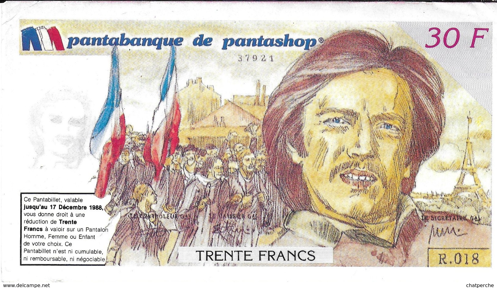 BILLET FAUX FICTIF  PUBLICITÉ  VÊTEMENTS PANTASHOP  1988 POUR COLLECTIONNEUR REGION SAINT ETIENNE LOIRE - Fictifs & Spécimens