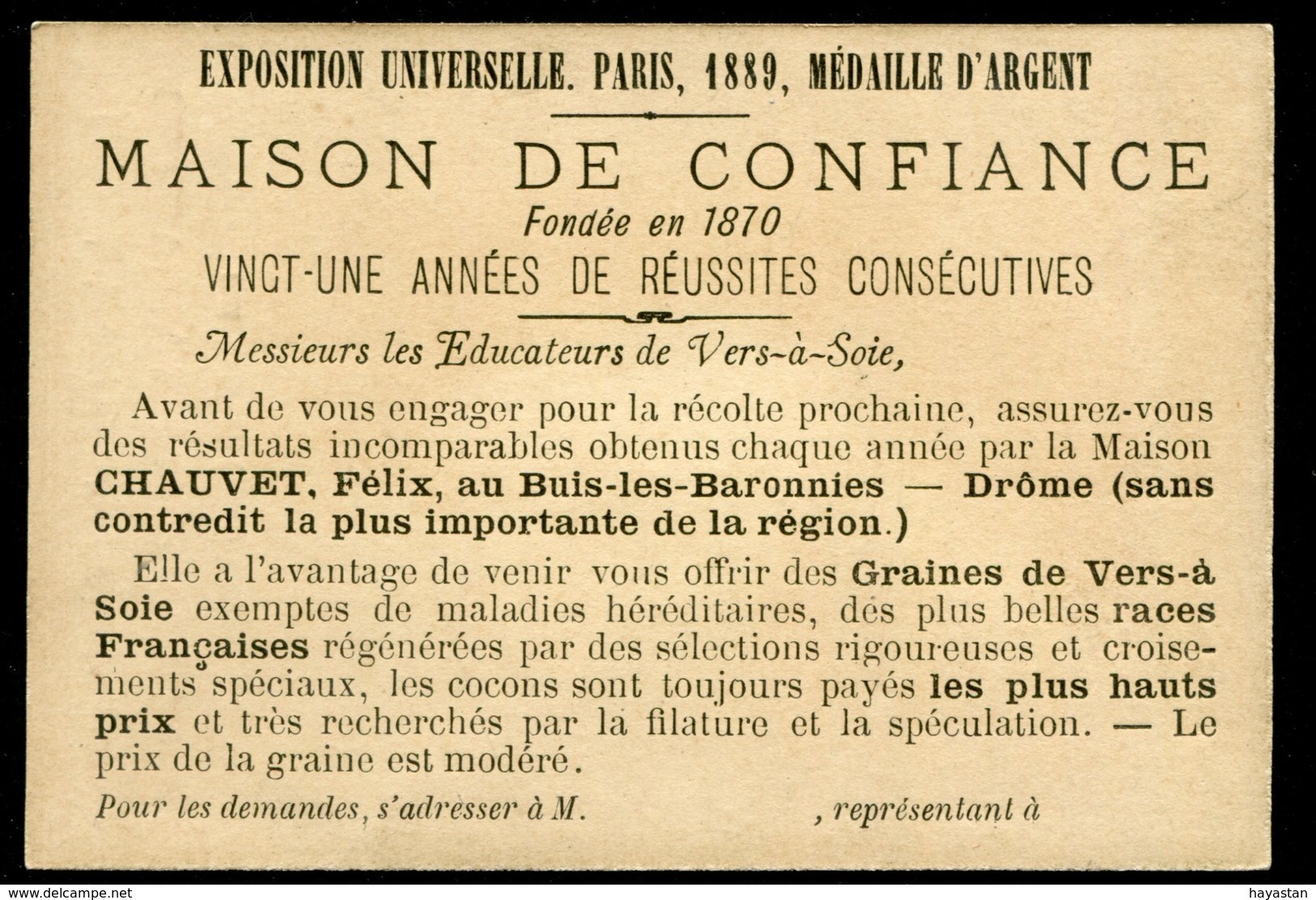 SERIE DE 4 CHROMOS PUBLICITAIRES - CHAUVET FELIX SERICICULTEUR AU BUIS DROME - GRAINES DE VERS A SOIE-  4 SAISONS - Autres & Non Classés