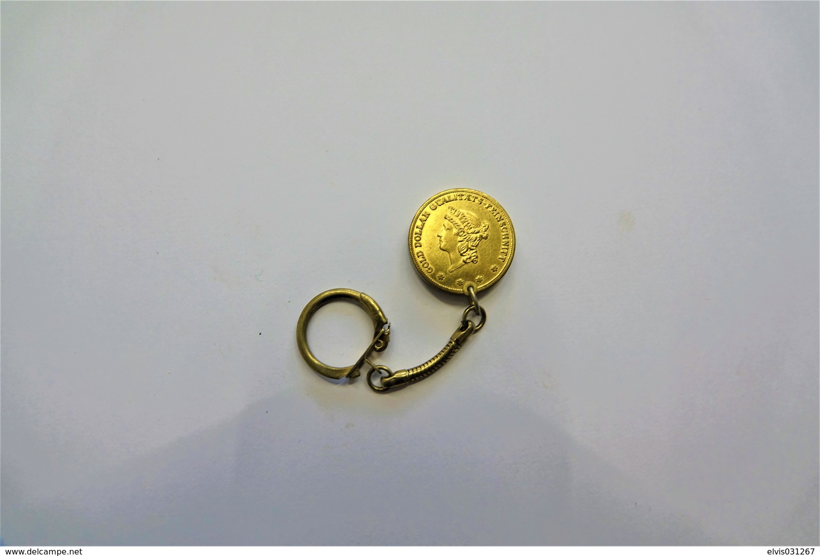 Vintage KEYCHAIN : 1 "GOLD" DOLLAR COIN  -  RaRe - 1980's - Porte-cles - Porte-clefs