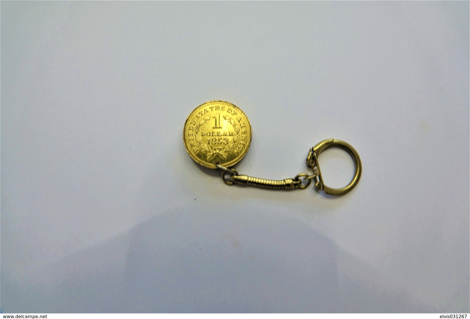 Vintage KEYCHAIN : 1 "GOLD" DOLLAR COIN  -  RaRe - 1980's - Porte-cles - Porte-clefs