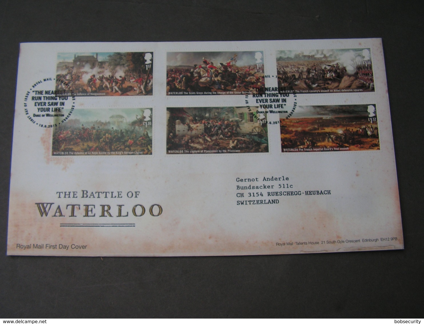 GB FDC 2015 Waterloo - 2011-2020 Dezimalausgaben