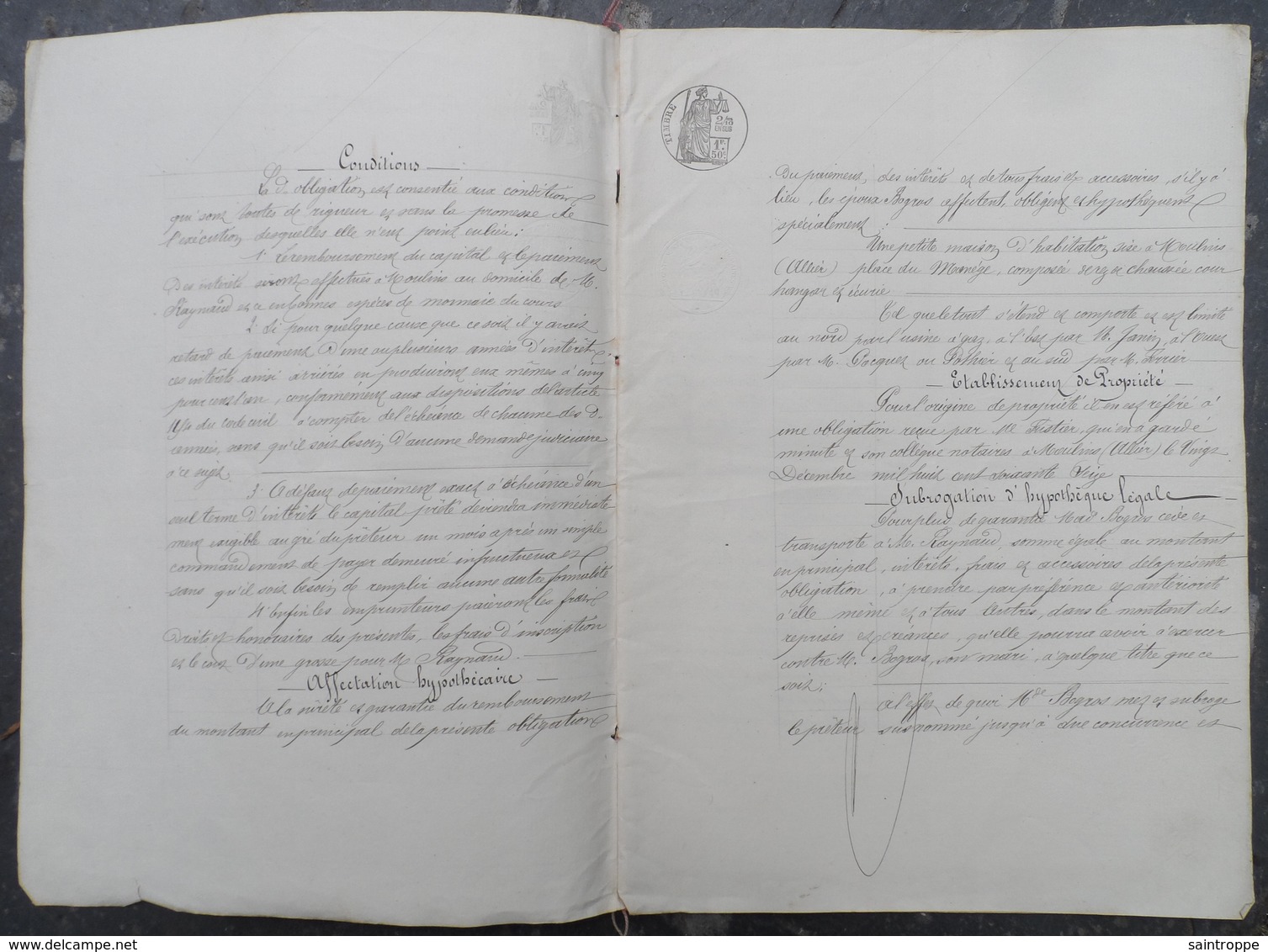Manuscrit De 1879.Gilbert Bogros,Scieur De Long à Moulins,doit 1100 Francs à Gilbert Raymond, Menuisier à Moulins.... - Manuscrits