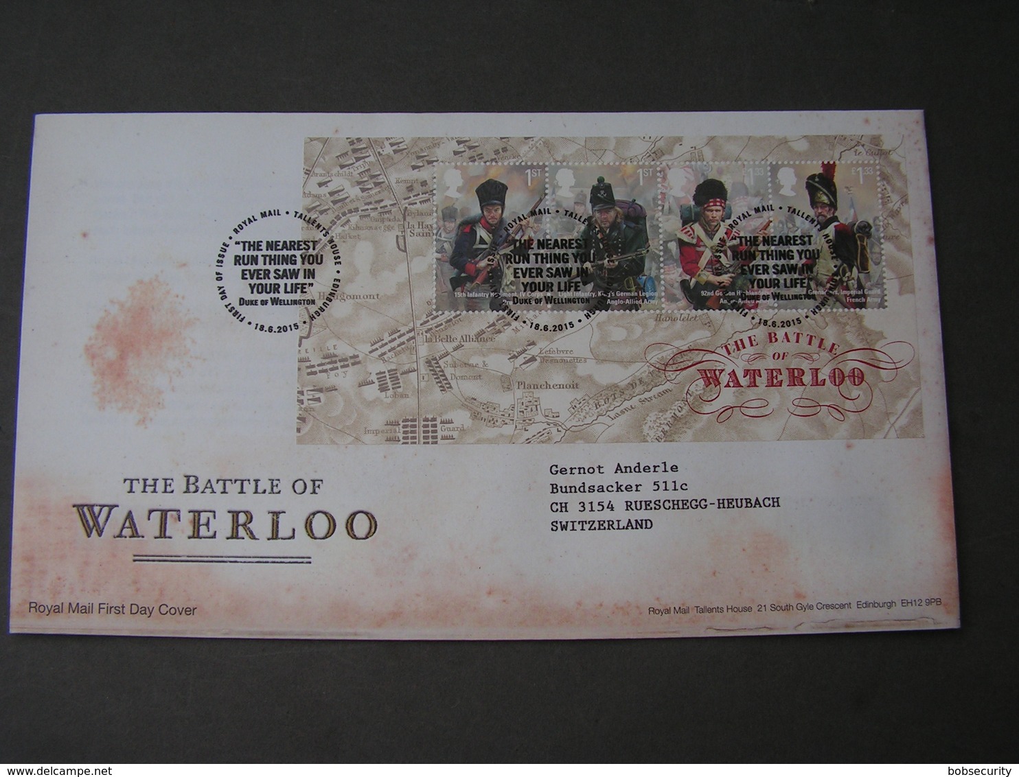 GB FDC 2015 Waterloo - Blocks & Kleinbögen