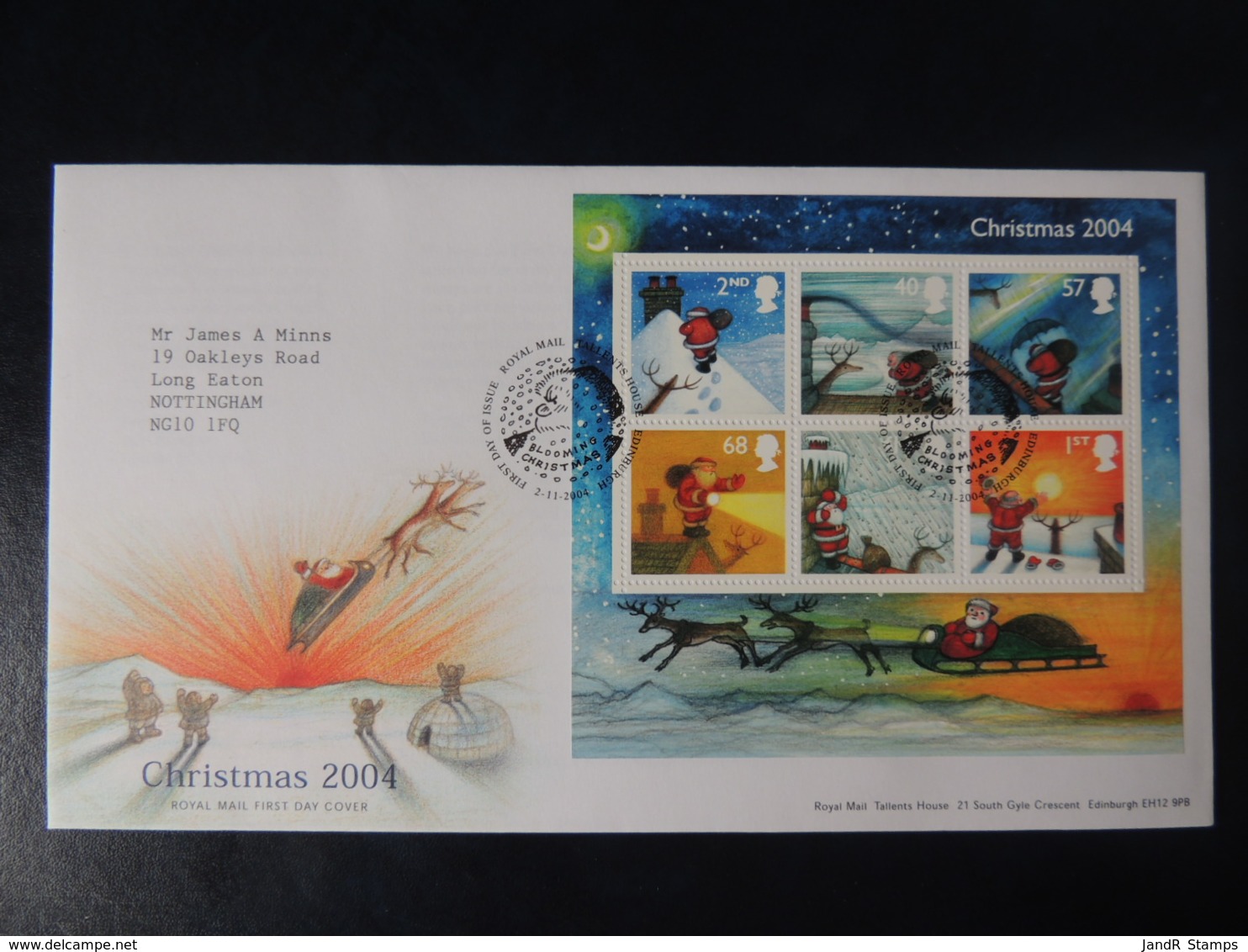 GB 2004 FDC - Miniature Sheet Christmas Santa Claus Children Sleigh Reindeer Umbrella Eskimos - 2001-2010 Dezimalausgaben