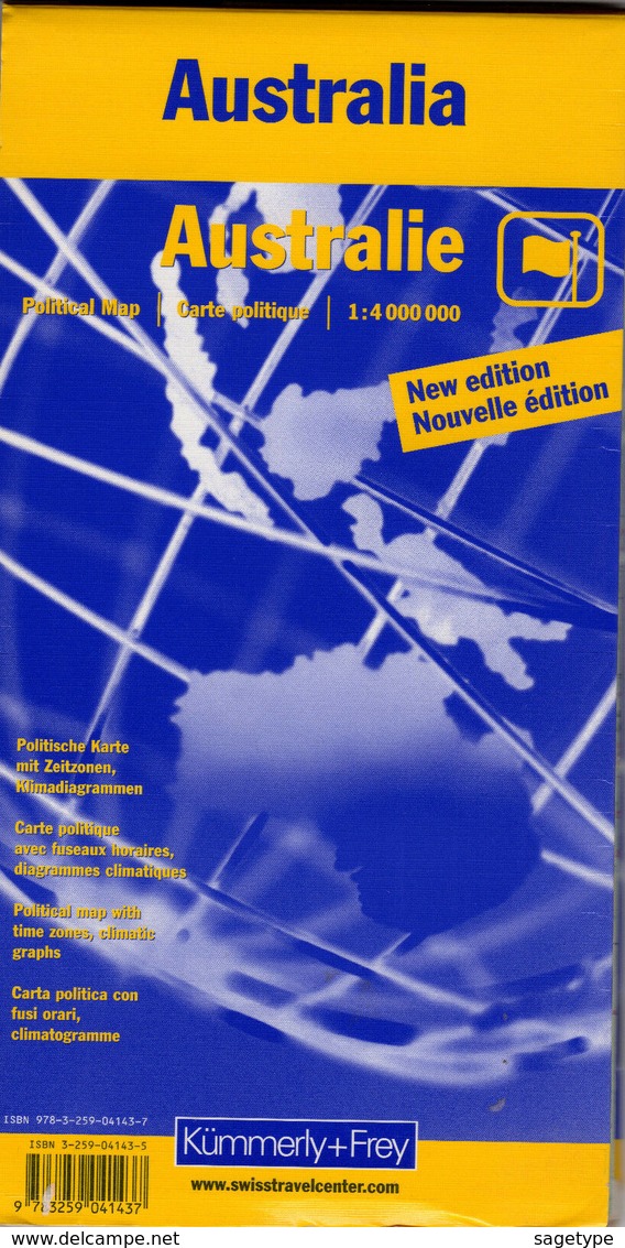 Australie - Carte Politique - Fuseaux Horaires Diagrammes Climatique 1:4 000 000 - Cartes Routières