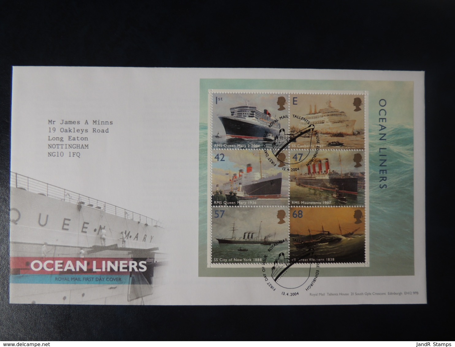 GB 2004 FDC - Miniature Sheet Ocean Liners Ships Queen Mary Canerra Mauretania Great Western City Of New York - 2001-2010 Decimal Issues