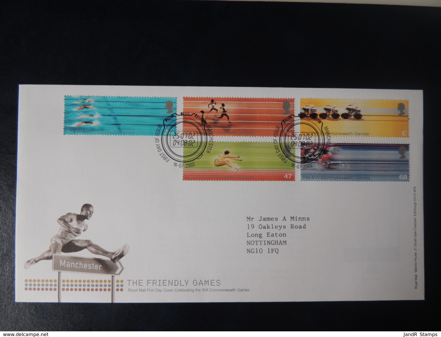 GB 2002 FDC - Commonwealth Games Manchester Postmark Sport Running Long Jump Swimming Cycling - 2001-2010 Decimal Issues