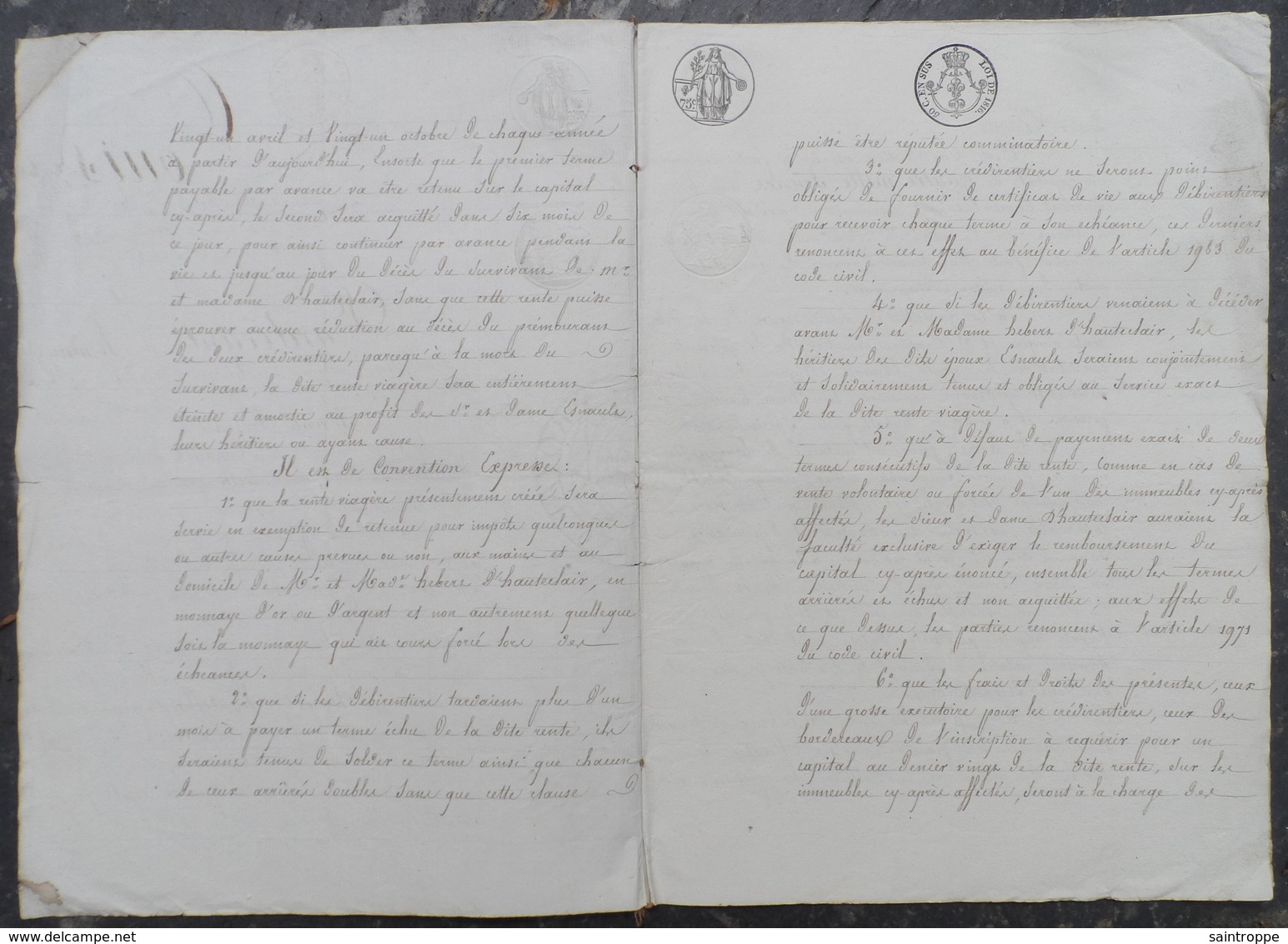 Manuscrit De 1823.Jean Esnault à Carrouges,rente Viagère Pour Nicolas Hebert D'Hauteclair à Alençon. - Manuscrits