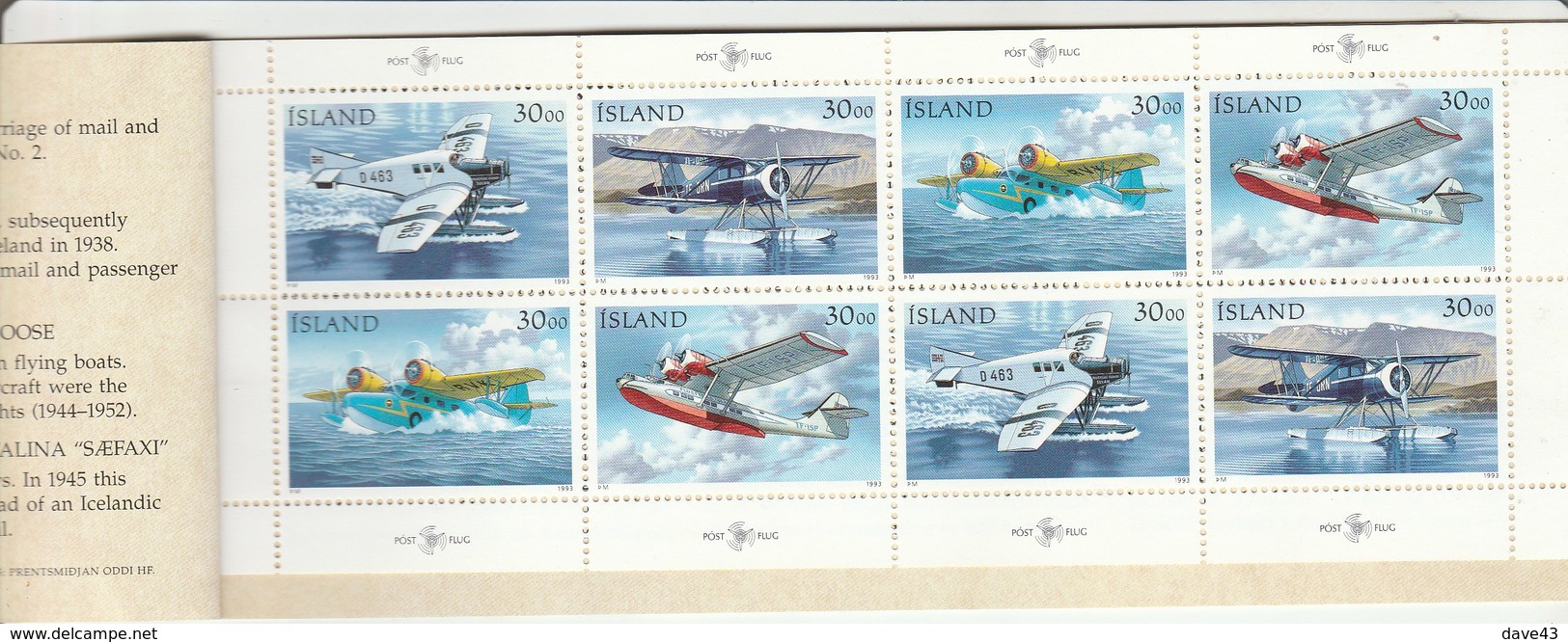 1993 Iceland Mail Planes Booklet 8x30 Different Planes Stamps - Booklets