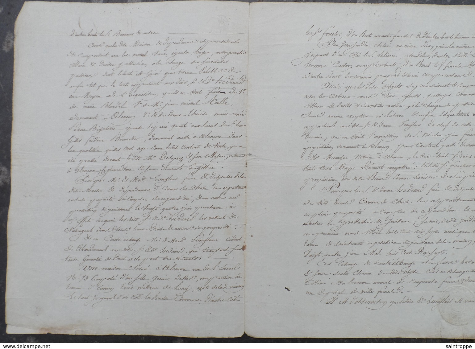 Manuscrit De 1816.J.Hédiard,Bouilleur D'eau De Vie à Alençon, échange Avec Isaac Langlais Une Maison à Alençon.... - Manuscrits