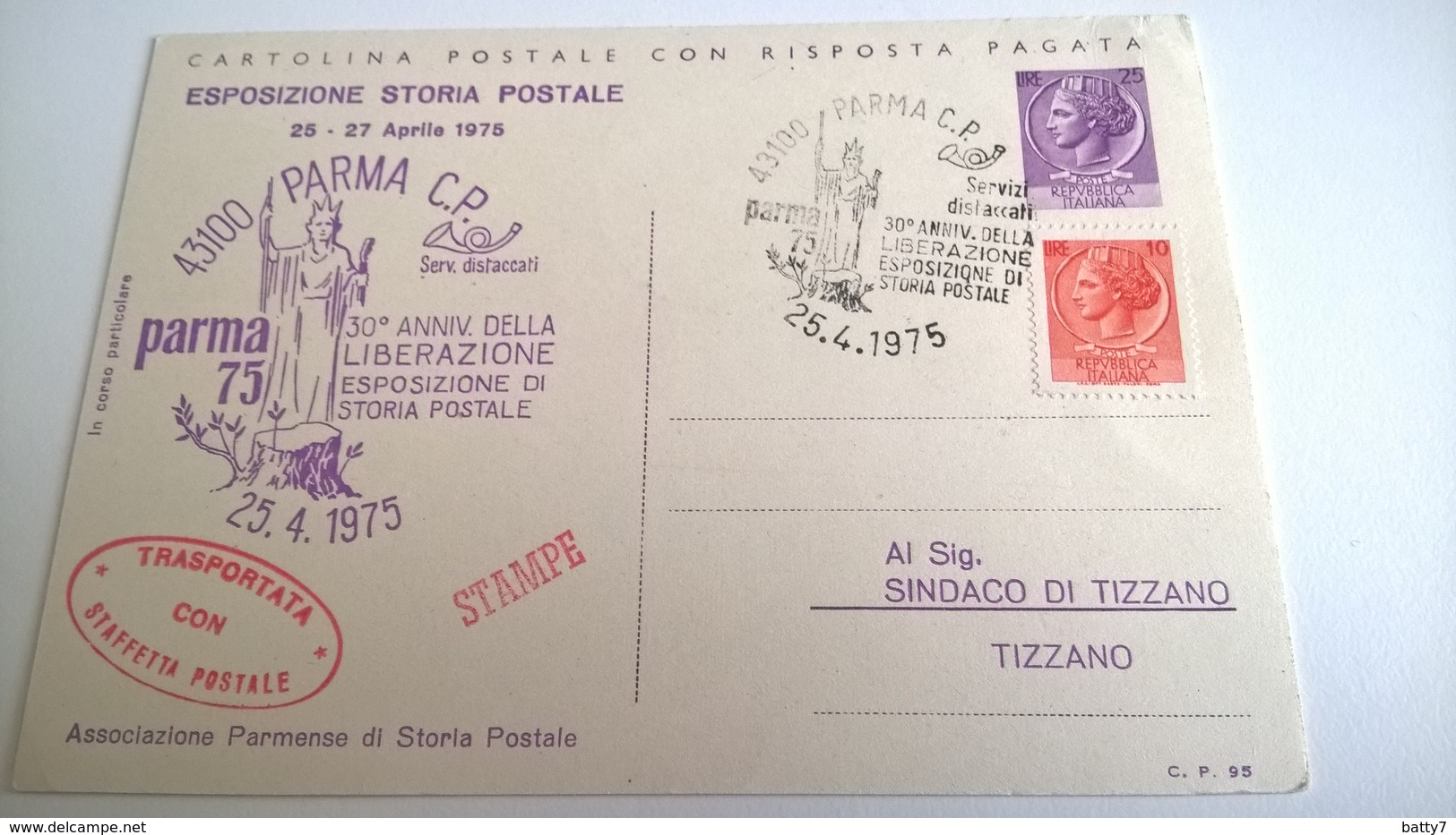 1975 TRASPORTO STAFFETTA POSTALE - POSTA PARTIGIANA - Esposizioni