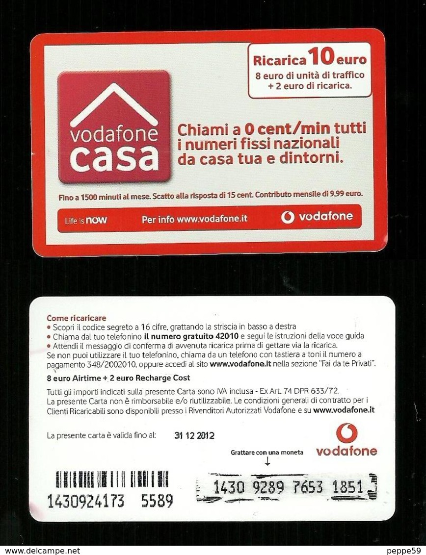 27) Ricarica Vodafone - Vodafone Casa Da 10 Euro Scad 31 12 2012 - Schede GSM, Prepagate & Ricariche