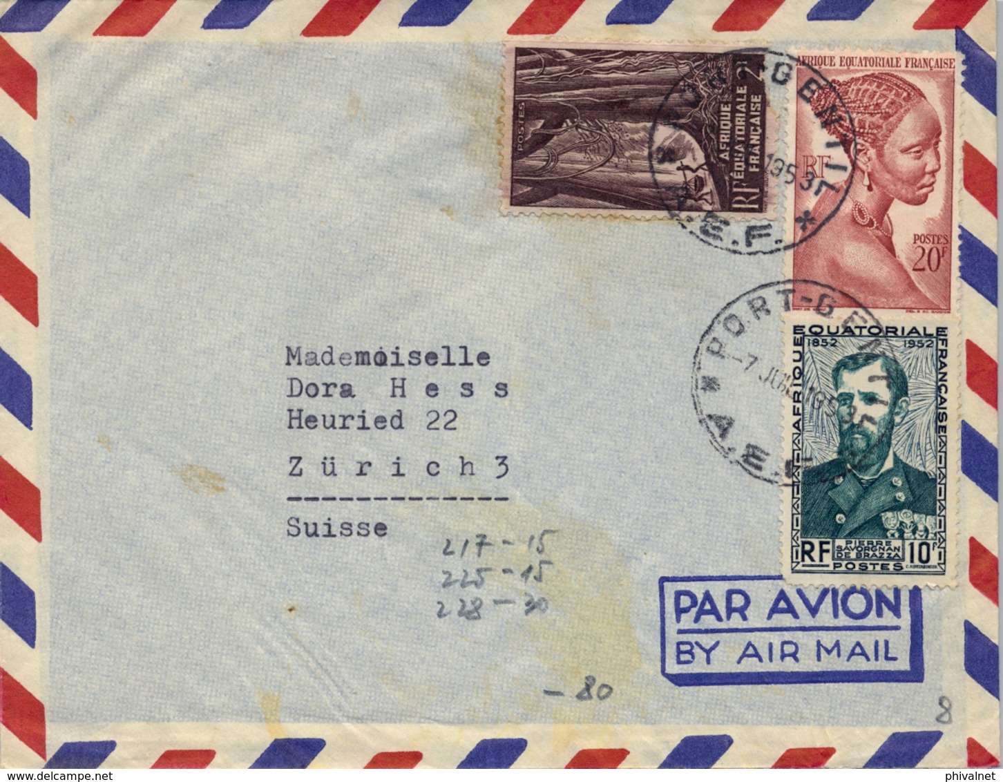 1953 , A.E.F. , AFRICA EQUATORIALE FRANÇAISE , PORT GENTIL - ZÜRICH - Cartas & Documentos
