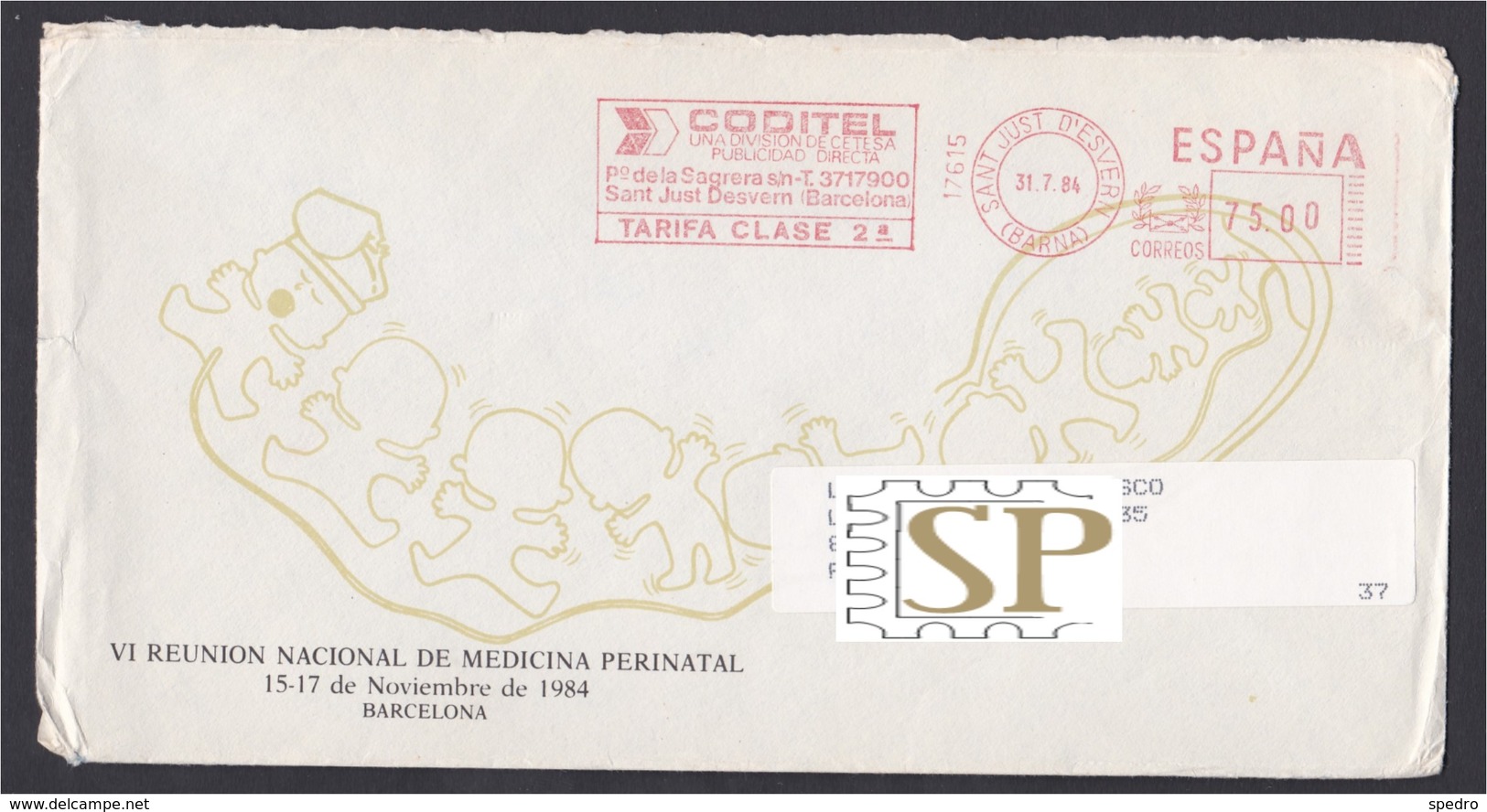 España 1984 IV Reunion Medicina Perinatal Red Meter Franquia Franchise Pitney Bowes Coditel Sant Just D'Esvern Barna - Franquicia Postal