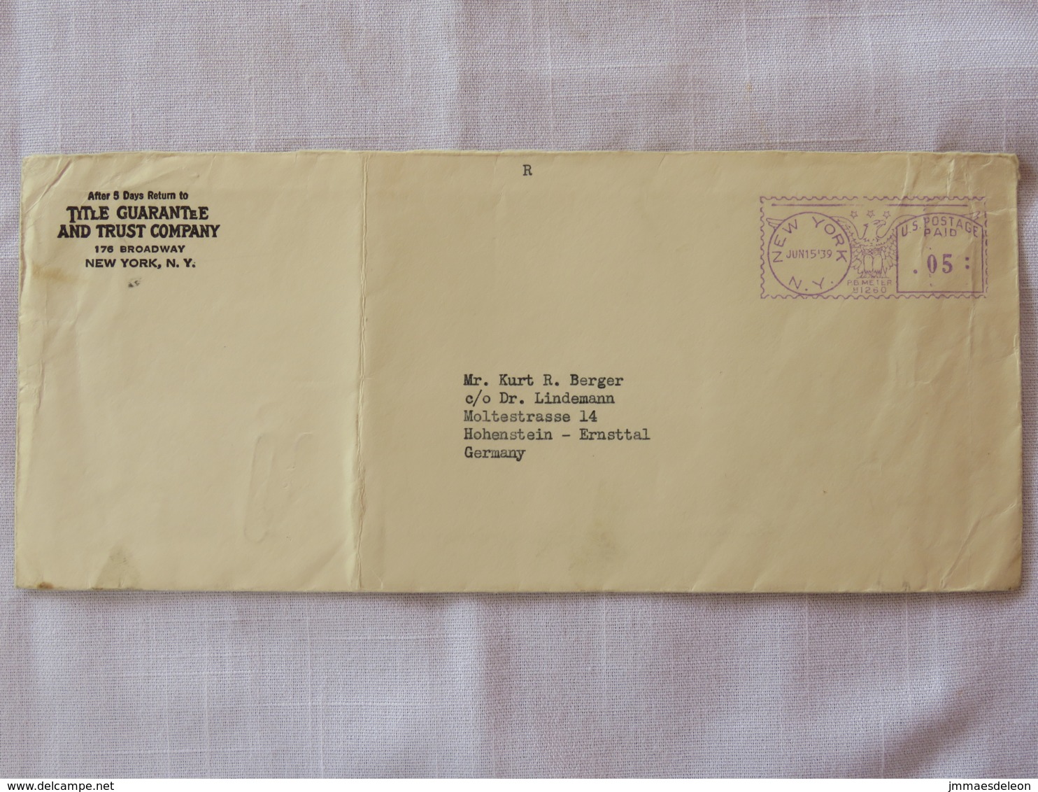 USA 1939 Cover New York To Germany - Machine Franking - Briefe U. Dokumente