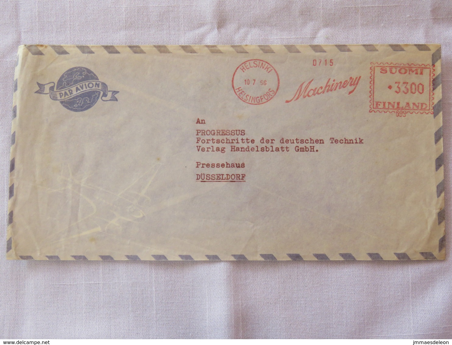 Finland 1956 Cover Helsinki To Germany - Machine Franking - Covers & Documents