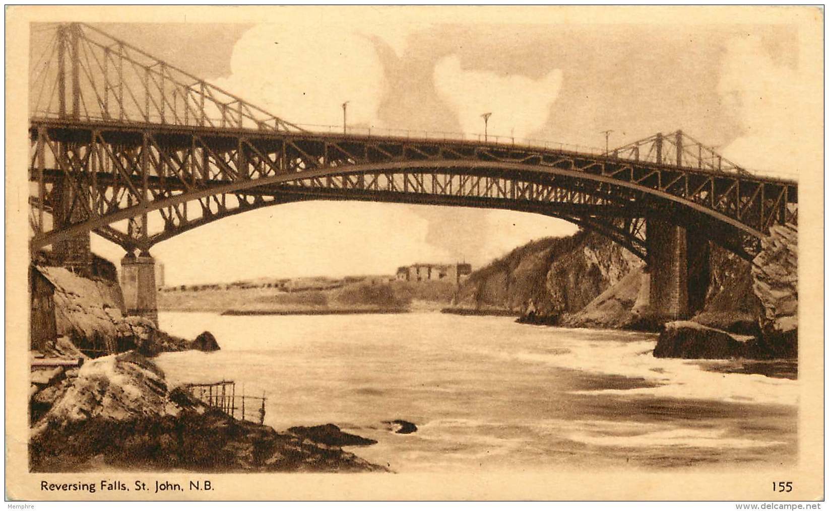 Sepia Illustrated Postcard     Reversing Falls  St John N.B.  # 155  Unused - Bridge - 1903-1954 De Koningen